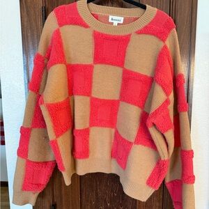 Ameci Red and Tan Checkered Women's Sweater